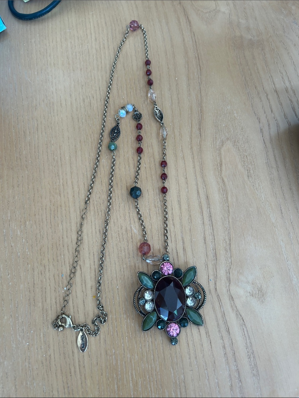 Chicos Boho  Floral Multi-Color Gem Pendant Necklace